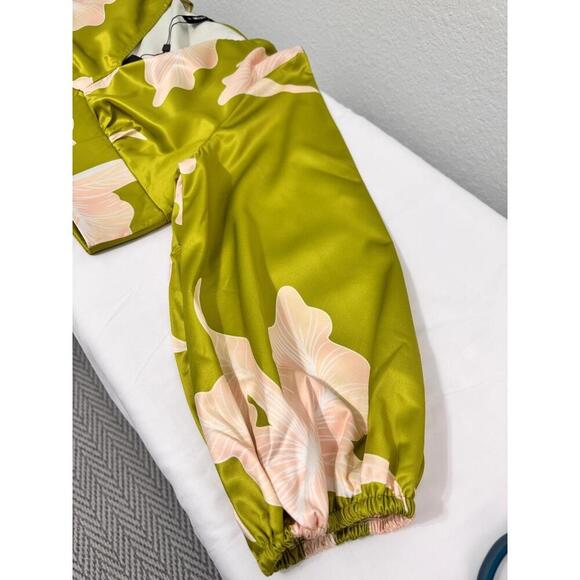 NWT‎ Stylewe Green & White Floral Print Crop Top With High Waist Wide Leg Pants - Picture 8 of 10